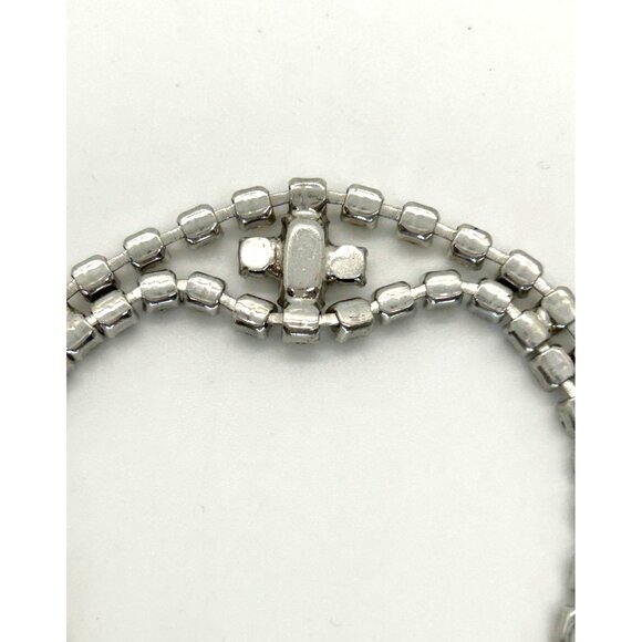 Vintage Clear Rhinestone Bracelet With Double Row Design & Center Baguette Stone - Picture 10 of 10